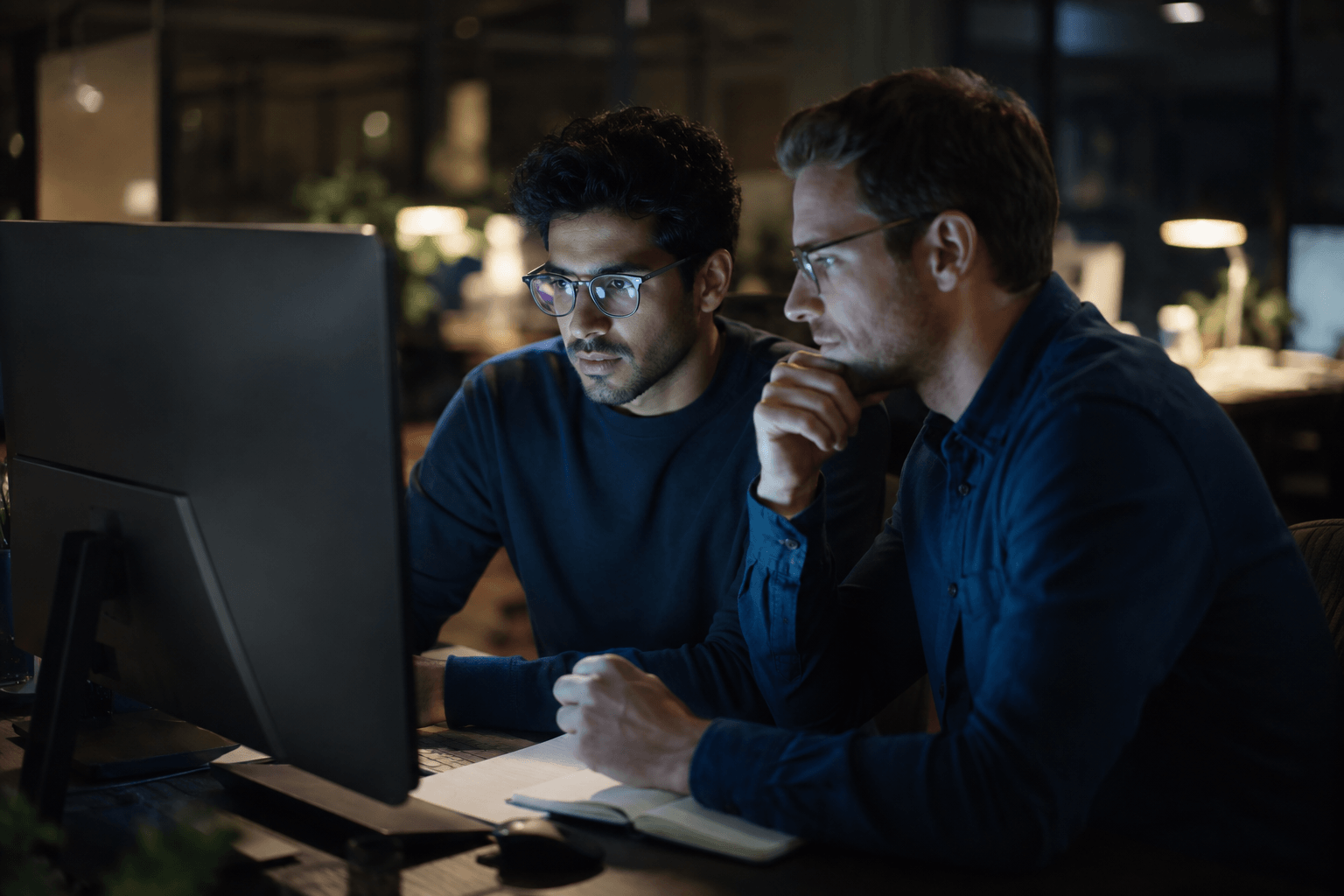 Engineers reviewing product code in the Snea Nair Inc studio